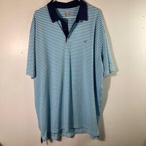 Mens Callaway Opti Dri Golf Polo Shirt Striped 2XL Navy Teal White Polyester Ela